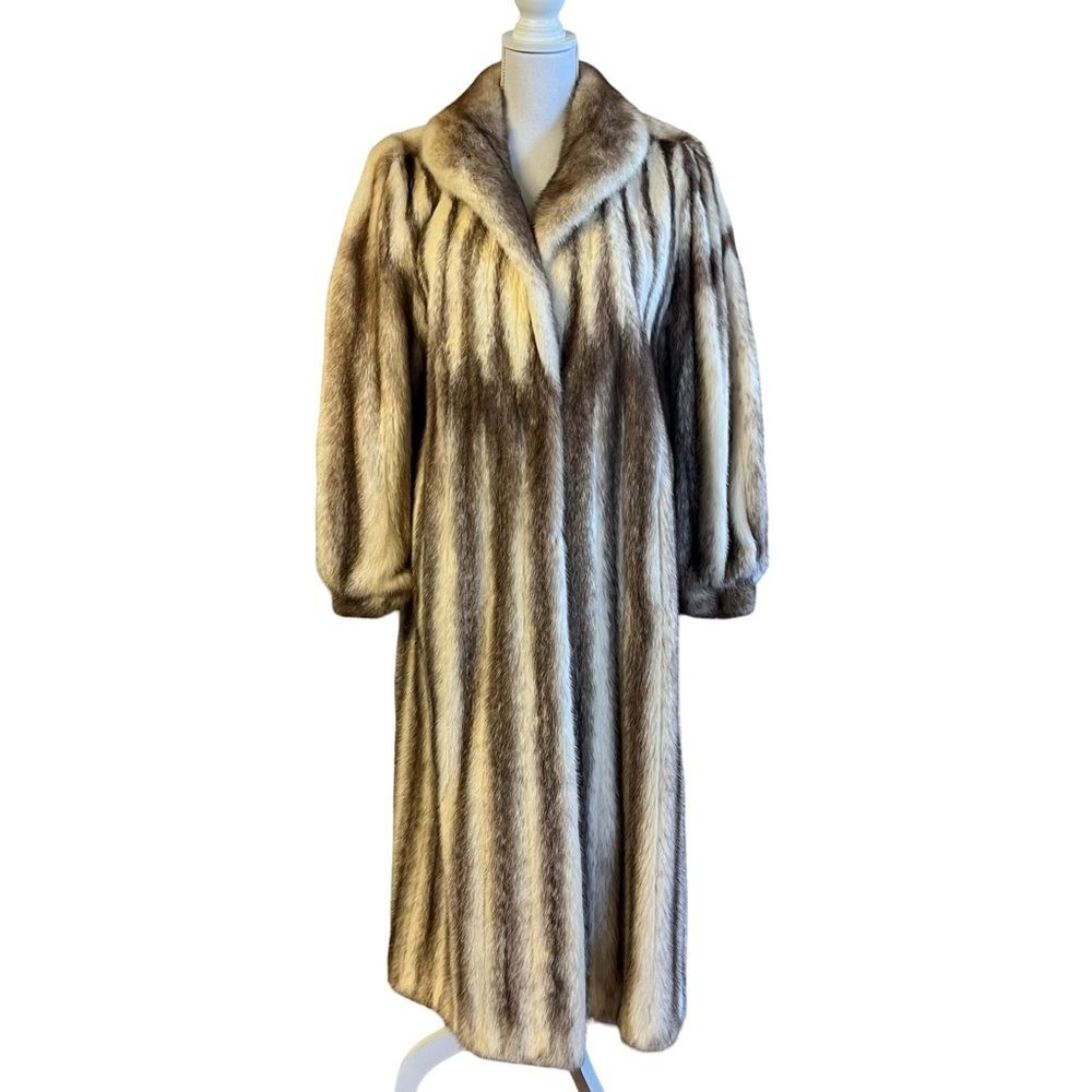 Saga Mink Natural Let Out Brown Cross Female Mink Fur Coat Size M Genuine Womens